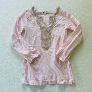 Beaded Embroidered Pink Tunic Top